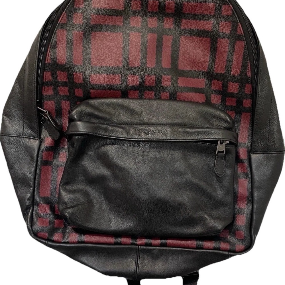 COACH Men’s Charles Plaid LEATHER BACKPACK Like New - Picture 3 of 13